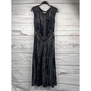 Mondi Dress Women's 38 Black Beaded Crushed Velvet Sleeveless Maxi Gown